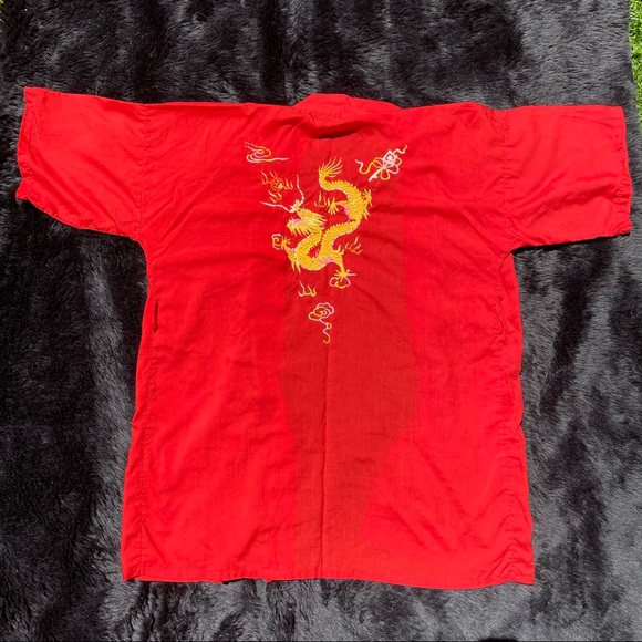 Vintage dragon embroidered kimono house coat Unisex design China red - Picture 7 of 11